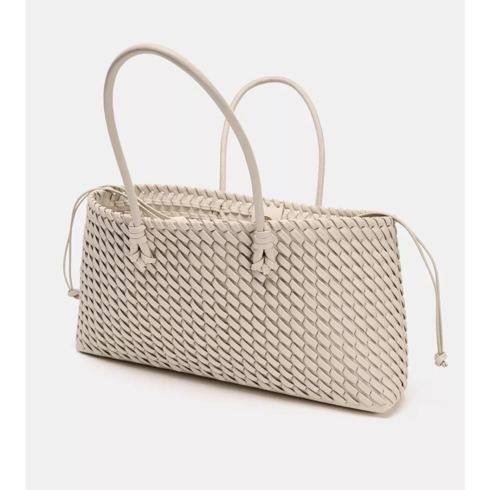 Zara Cream Elongate Woven Shoulder Bag - Picture 2 of 4
